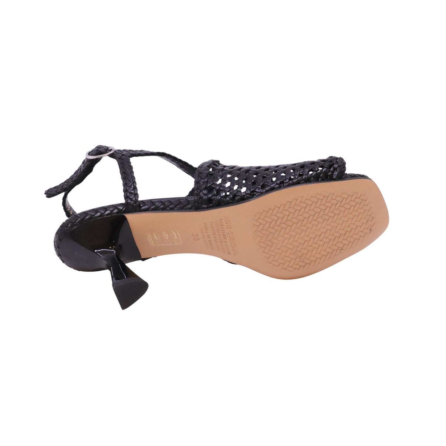 Pons Quintana Fiji 11920 09 sandalo donna intrecciato nero con tacco elegante 