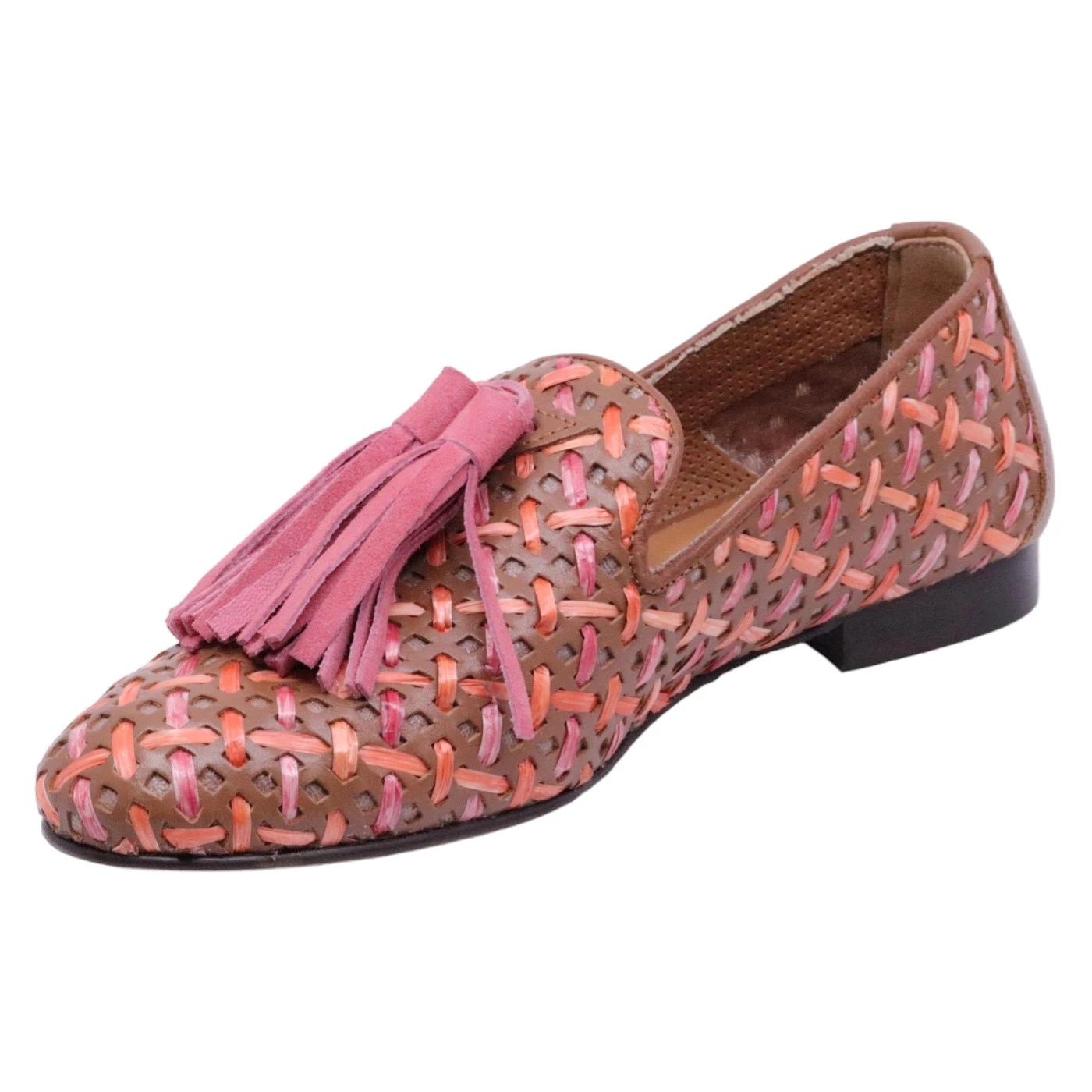 Mocassino donna con mappetto Poesie Veneziane JJA15 intrecciata in pelle 