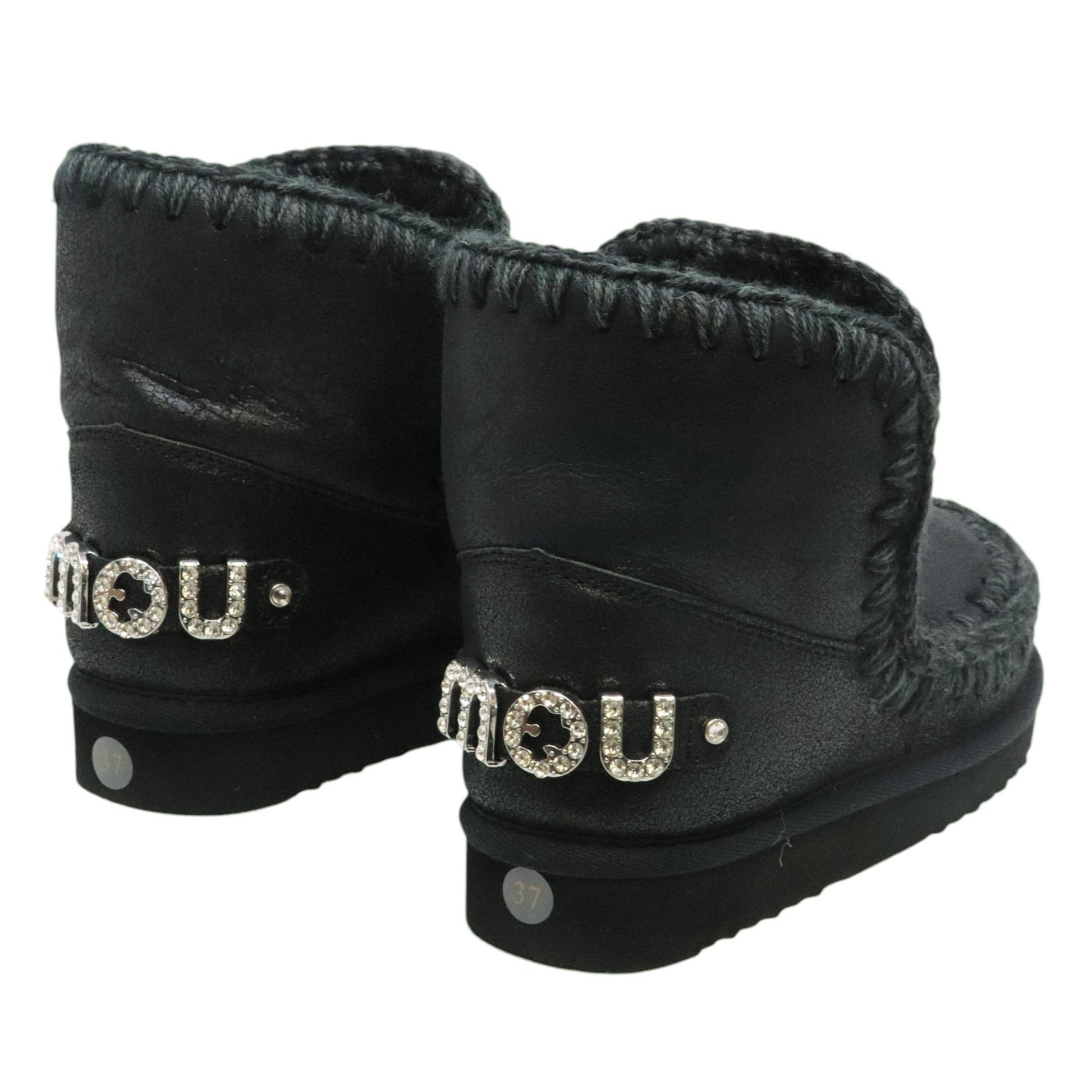 Mou Eskimo 18 rhinestones logo stivaletto donna in montone nero FW101036BCBKG MOU