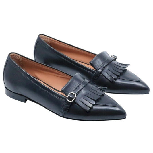 Mocassino donna Triver Flight 603 09 in pelle nera con frenge 