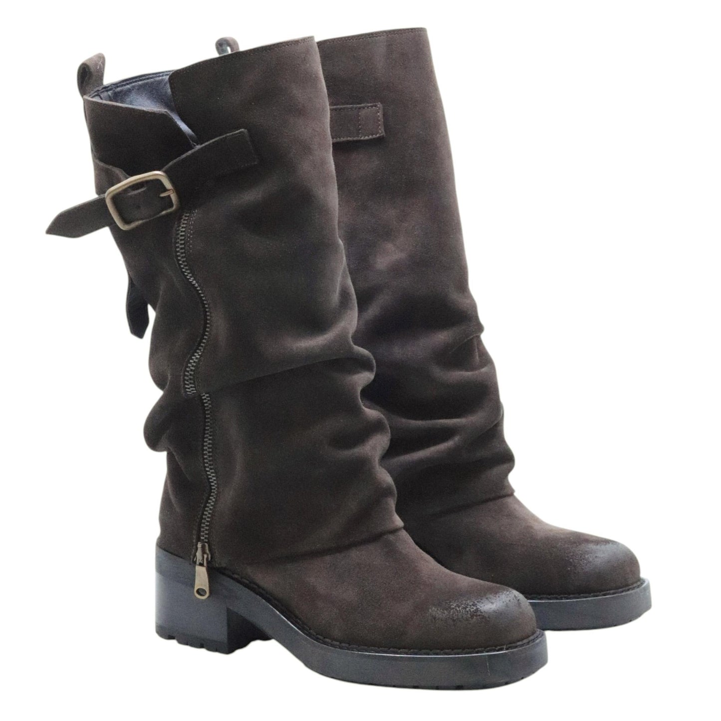 Curiositè 2828 stivale da donna in camoscio marrone con zip laterale e suola carrarmato 