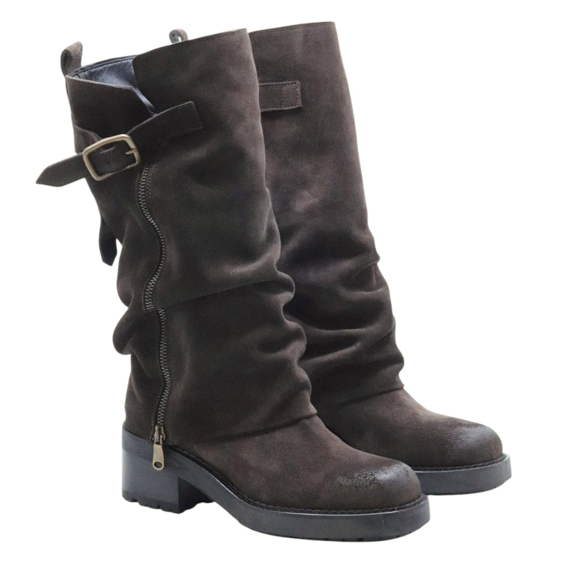 Curiositè 2828 stivale da donna in camoscio marrone con zip laterale e suola carrarmato 