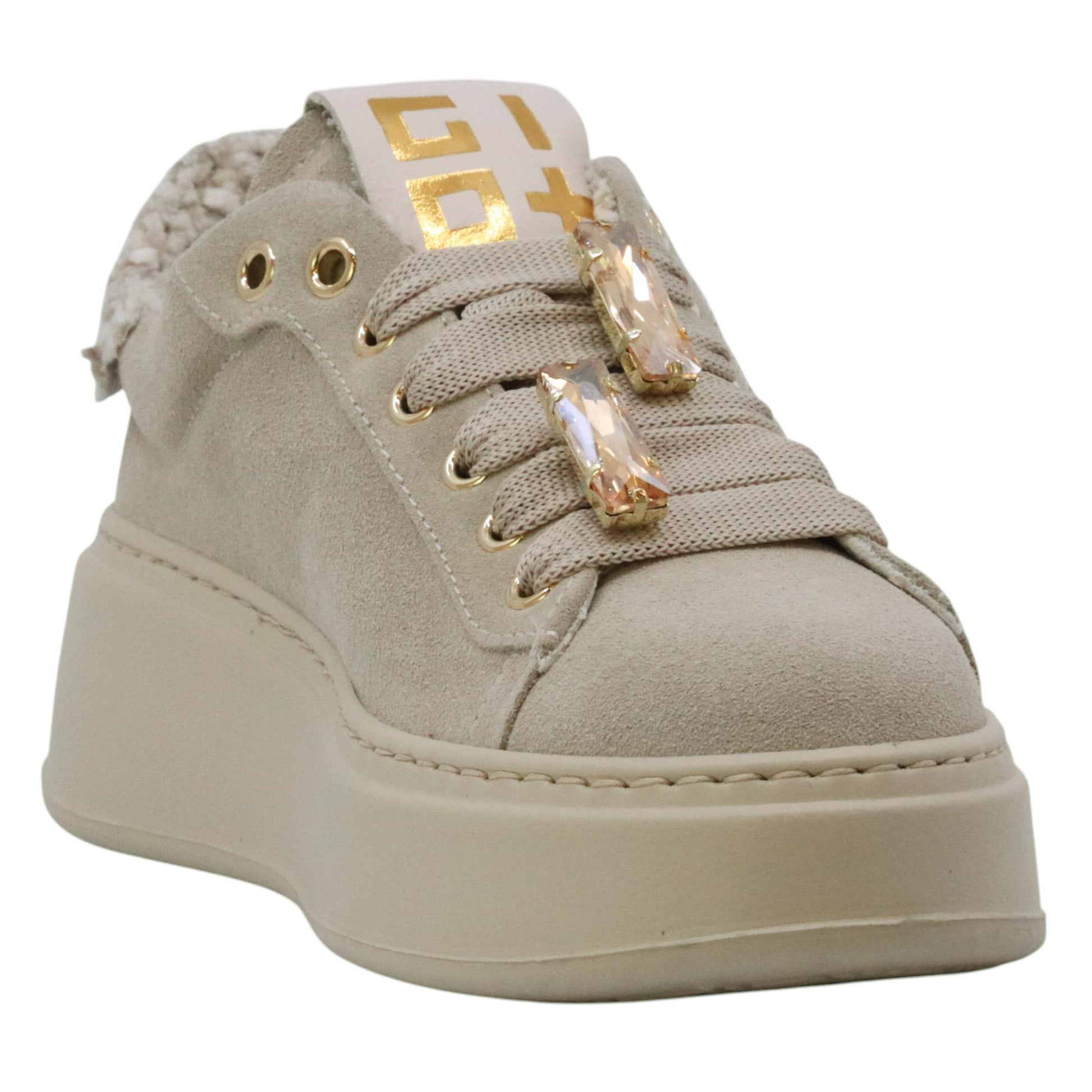 GIO+ PIA428A Combi sneaker donna in camoscio crema 