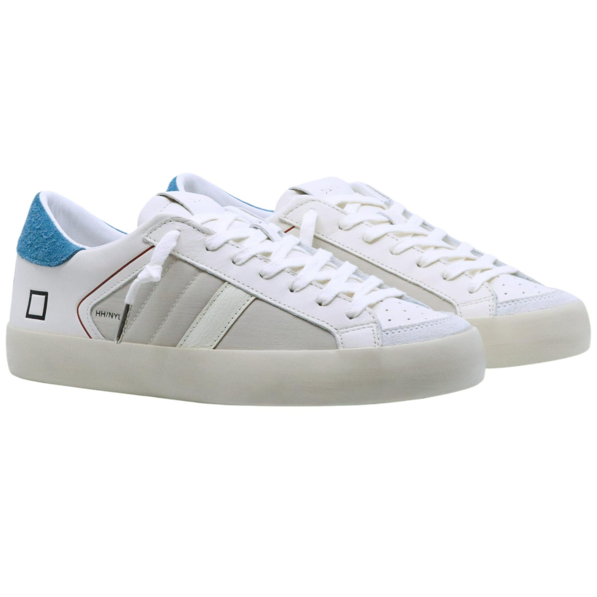 DATE Hill Low Half Nylon White Petrol HF NY HP sneaker uomo in pelle bianca 