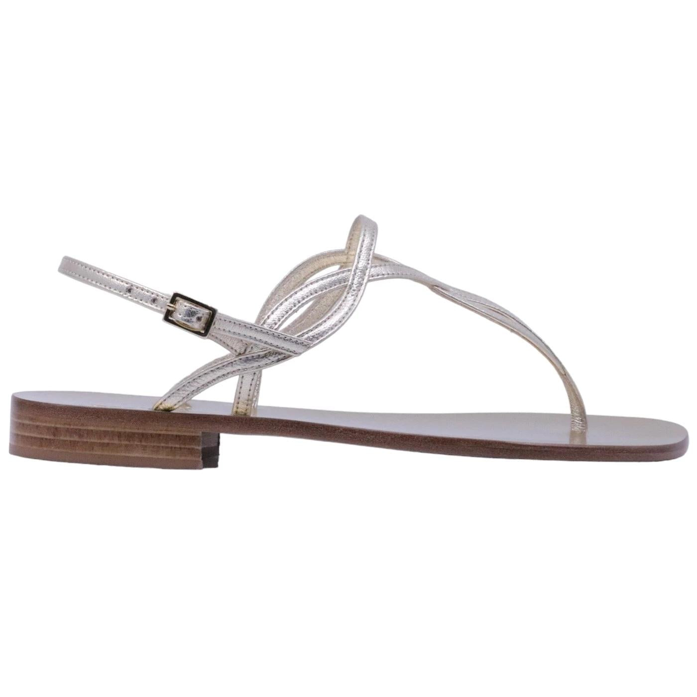Sandalo infradito Paolo Ferrara 1461 in pelle laminata platino 