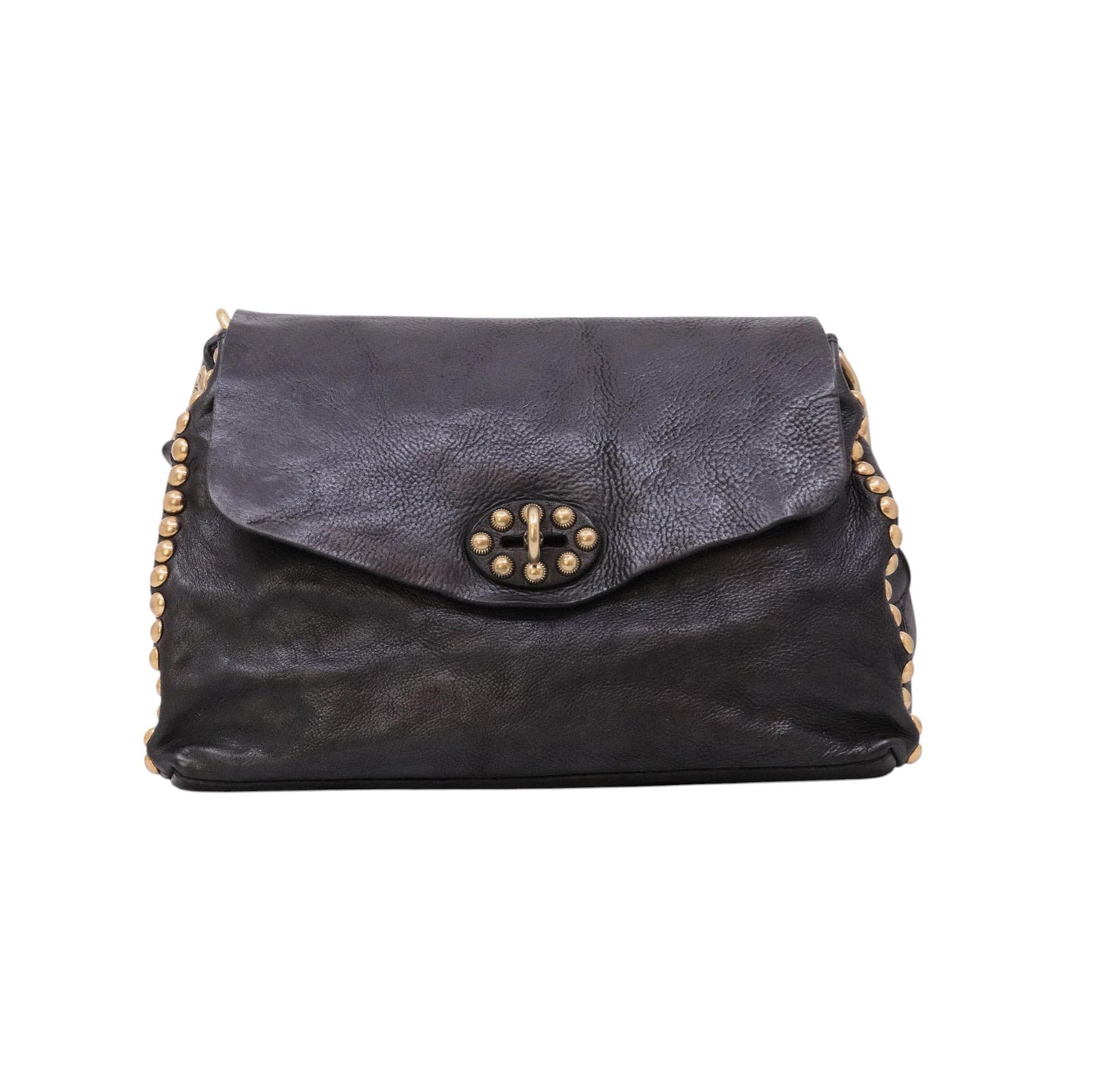 Campomaggi C042250 borsa tracolla donna in pelle nera con borchie 