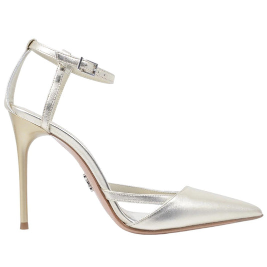 Slingback Sergio Levantesi Linda in pelle laminata di colore platino 