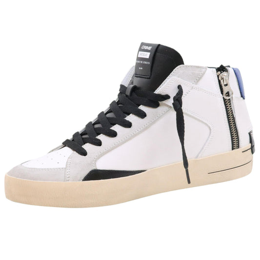 Crime London Sk8 Deluxe Mid 15151 in pelle bianca con talloncino blu e lingetta nera 