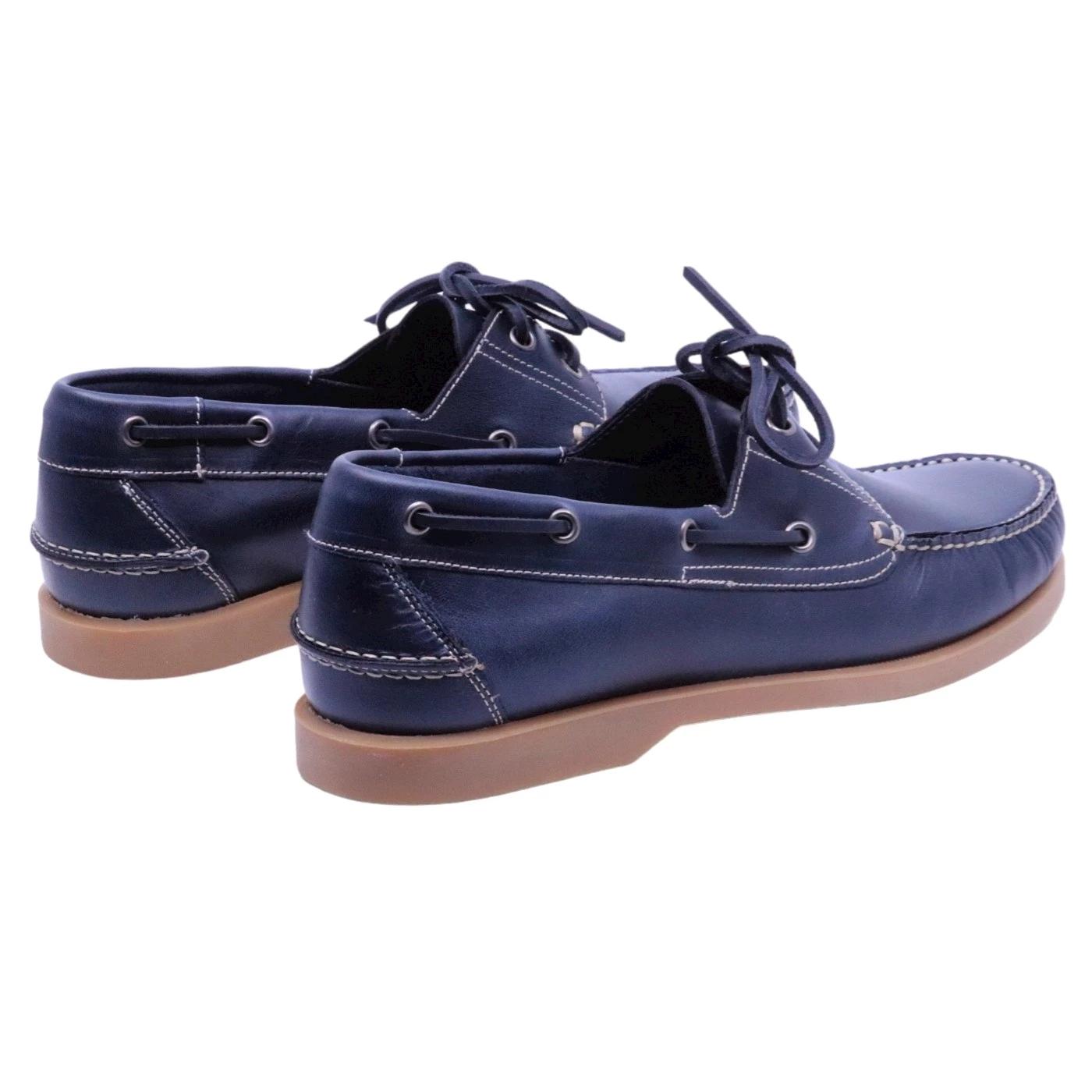 Antica Cuoieria 22317 scarpa da barca uomo in pelle blu con suola gomma miele Made in Italy 