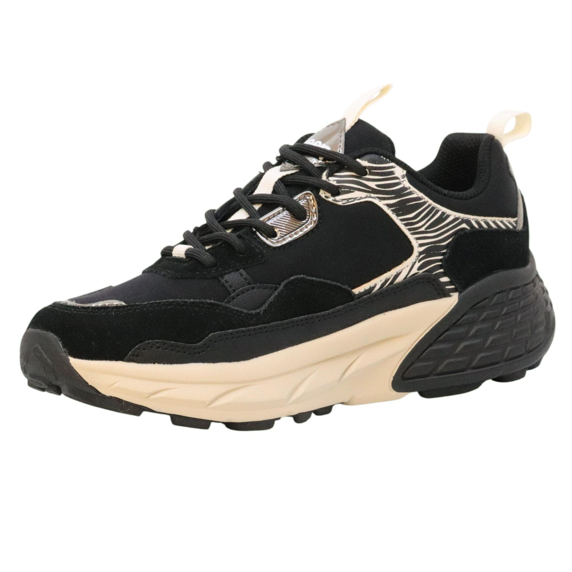 Jeep Footwear Groove sneaker donna in tessuto nero e zebrato 