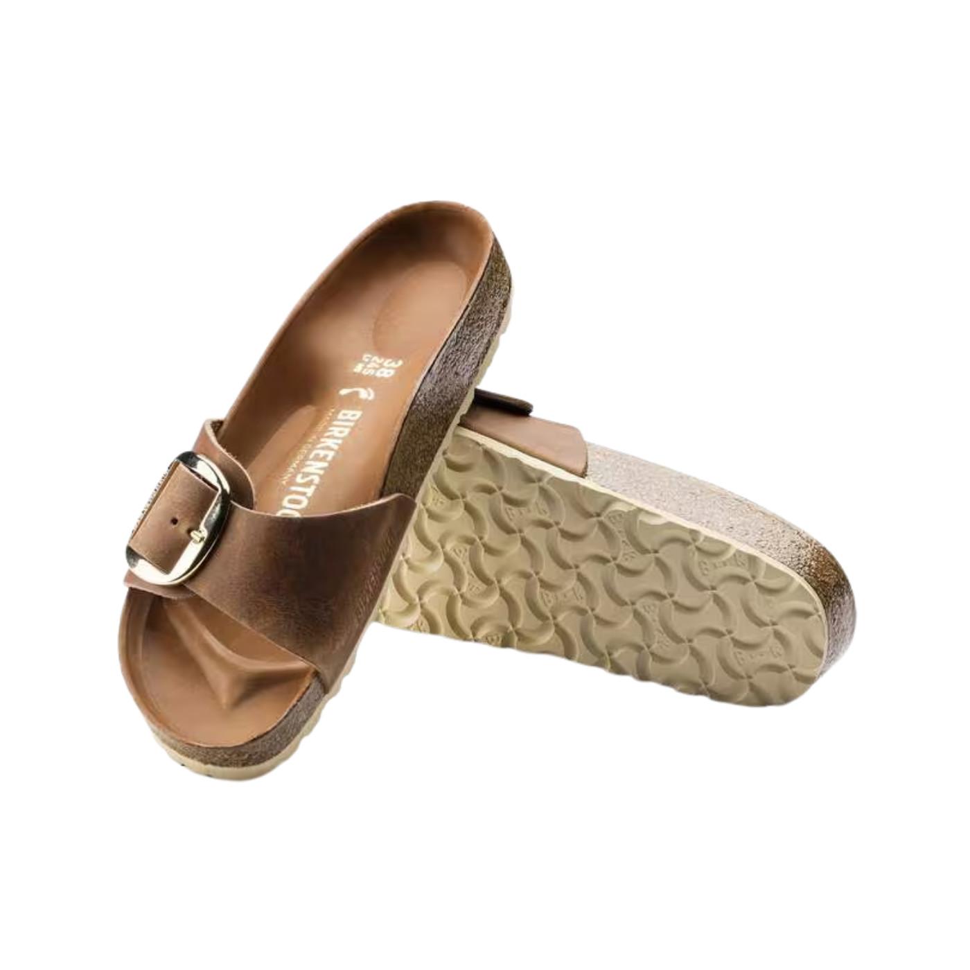 Birkenstock Madrid Big Buckle pelle oliata Cognac sandalo donna narrow fit 