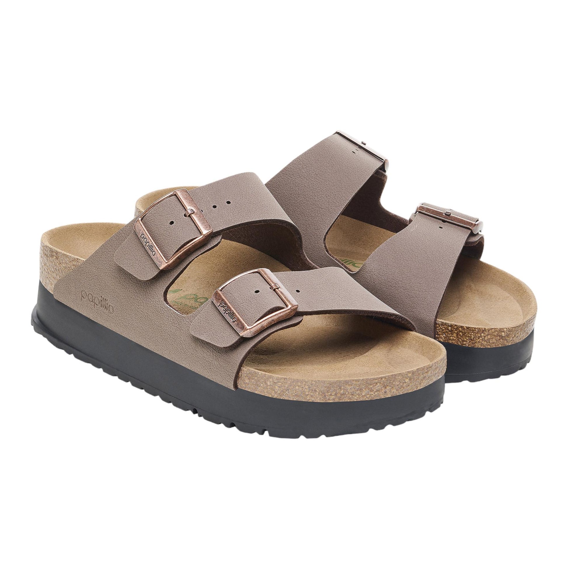 Birkenstock Arizona PAP Flex Platf sandalo doppia fibbia in mocca 