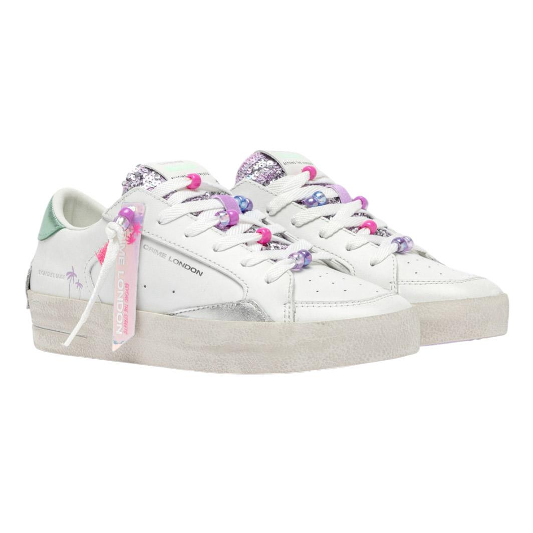 Sneaker donna Crime London Sk8 Deluxe 20100 in pelle bianca e multicolor 