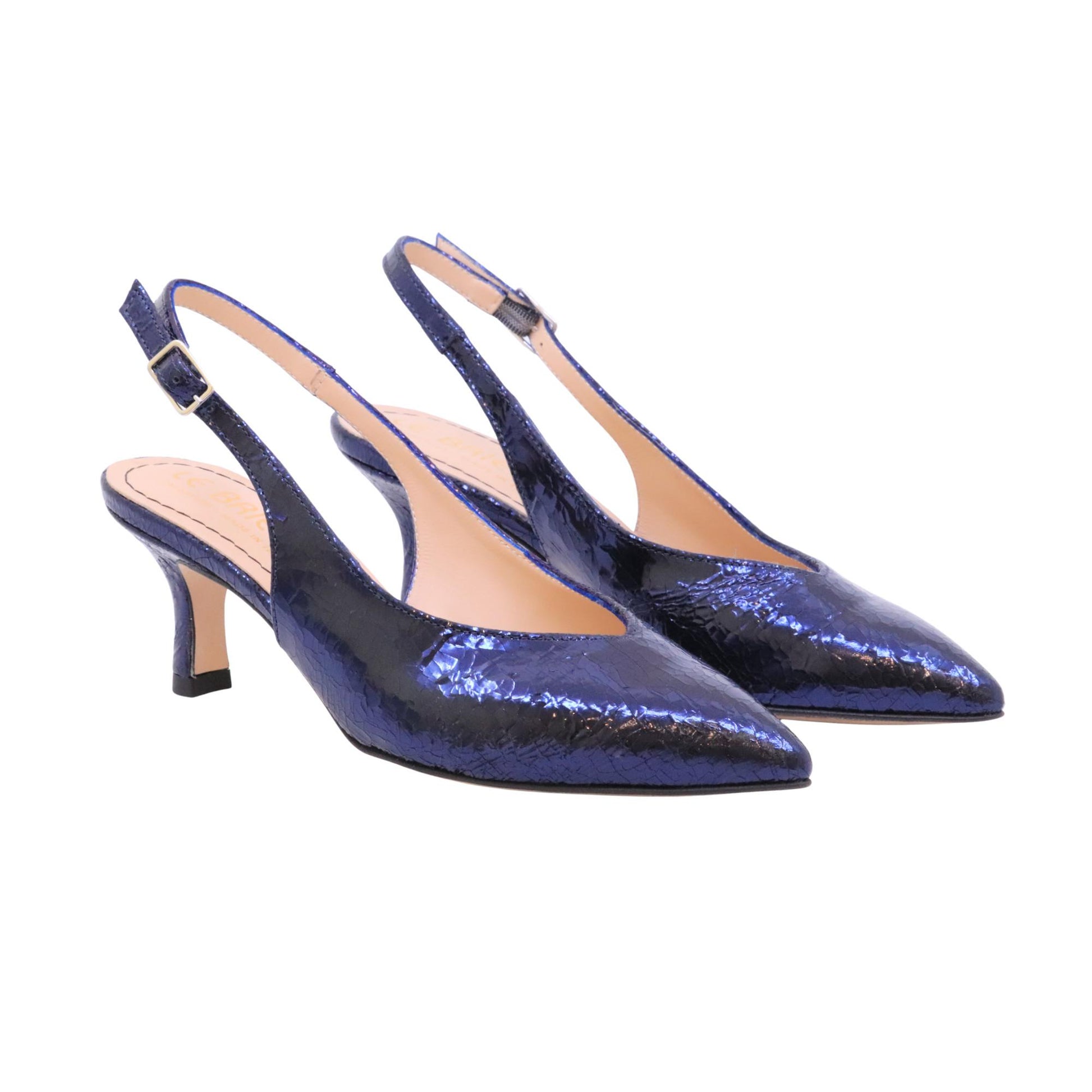 Le Briella Z936 Crack Blu slingback donna in pelle blu lucida con tacco 7 cm 