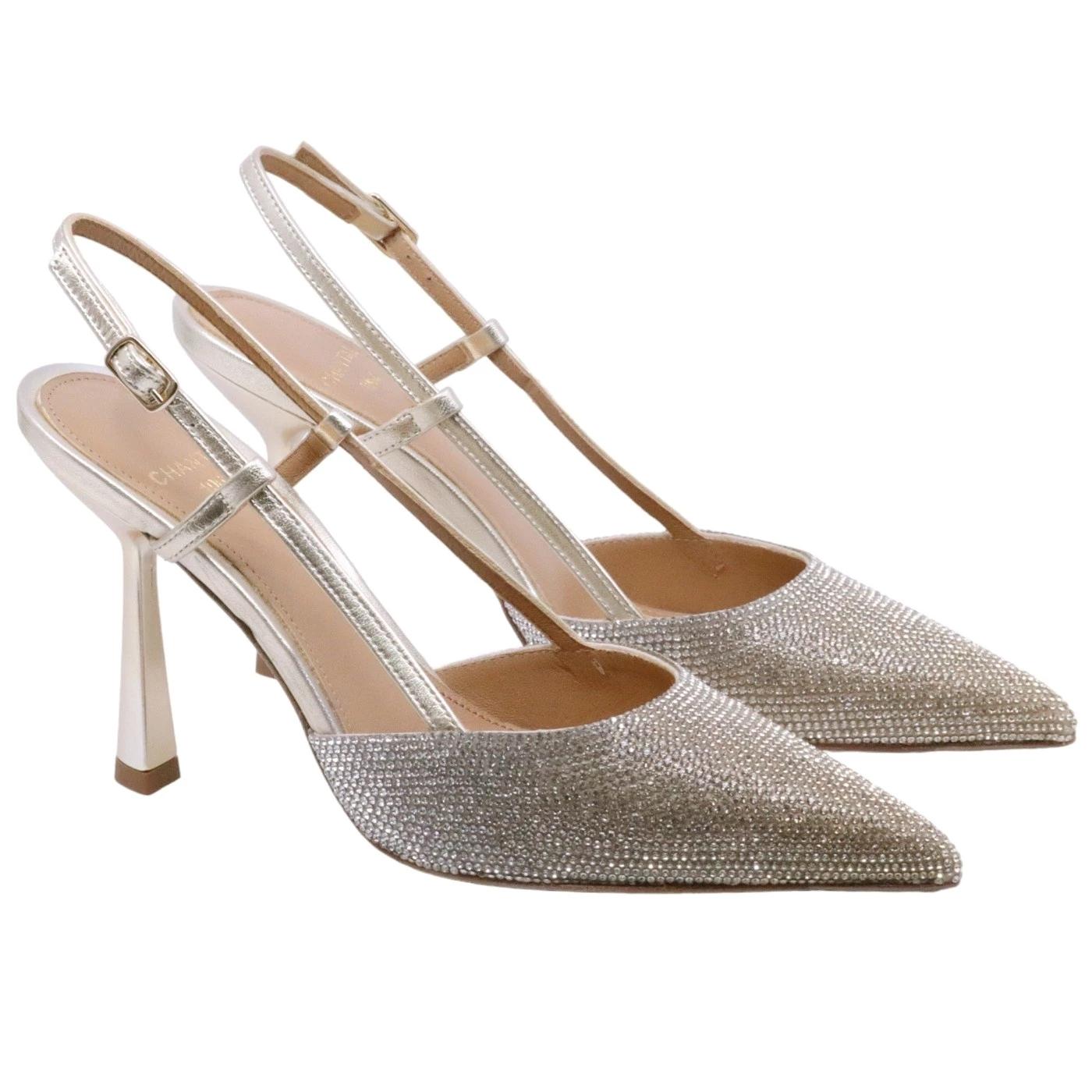 Slingback donna Chantal 2250 con strass e pelle platino 