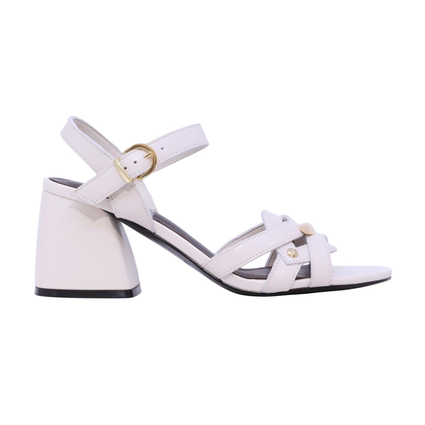 Jeannot AJ623B sandalo con tacco donna in pelle nappa off white con cinturino 