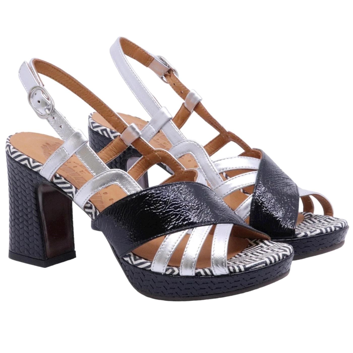 Chie Mihara Kipe sandalo donna in pelle nera e argento 