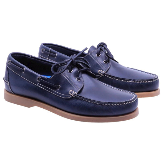 Antica Cuoieria 22317 scarpa da barca uomo in pelle blu con suola gomma miele Made in Italy 
