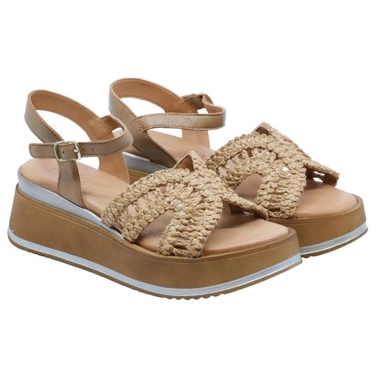 Sandalo con zeppa Mine Vaganti 3912 in pelle marrone 