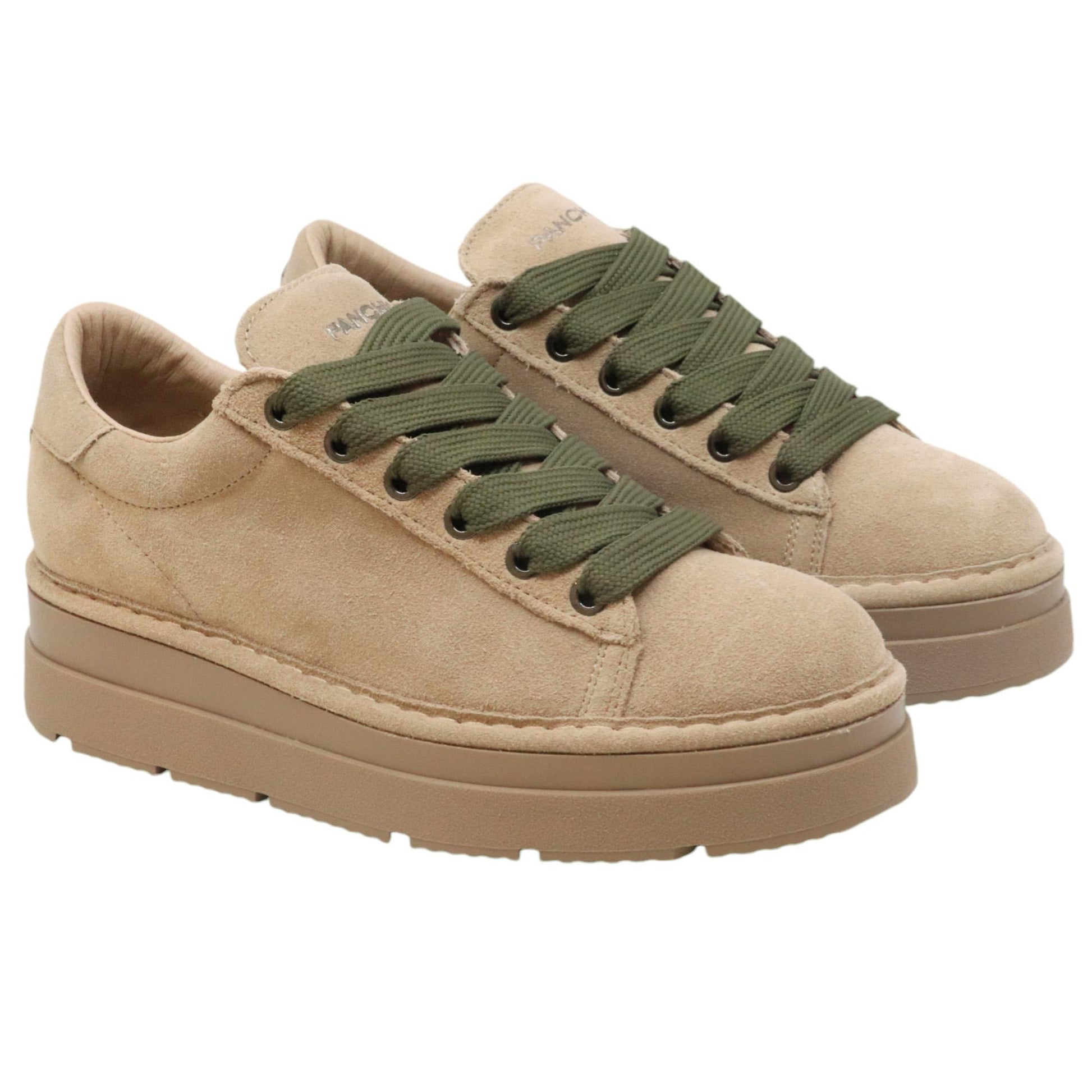 Panchic P89 sneaker donna in camoscio safari e lacci verde oliva 