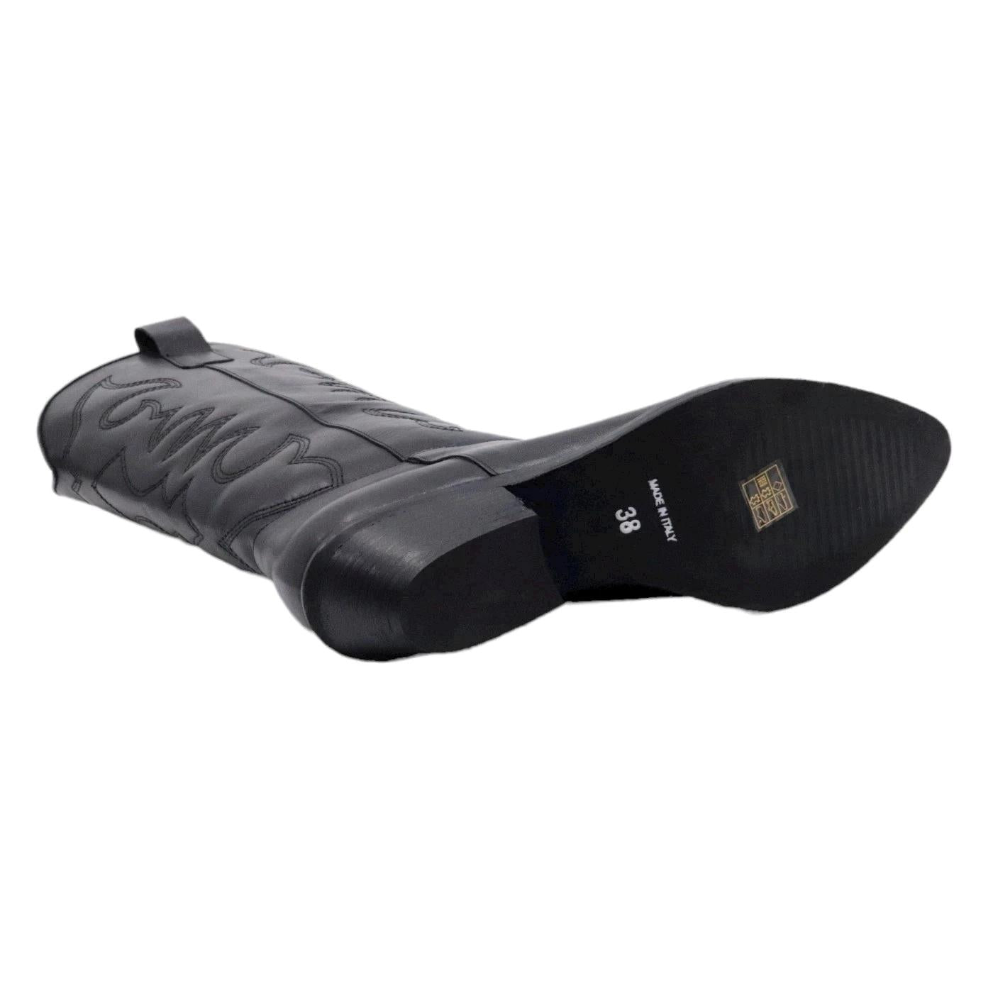 Ranyé Jennifer texano donna in pelle nera con ricami 