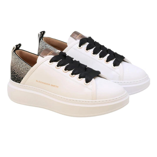 Sneaker donna Alexander Smith Wembley in pelle bianca e nera 