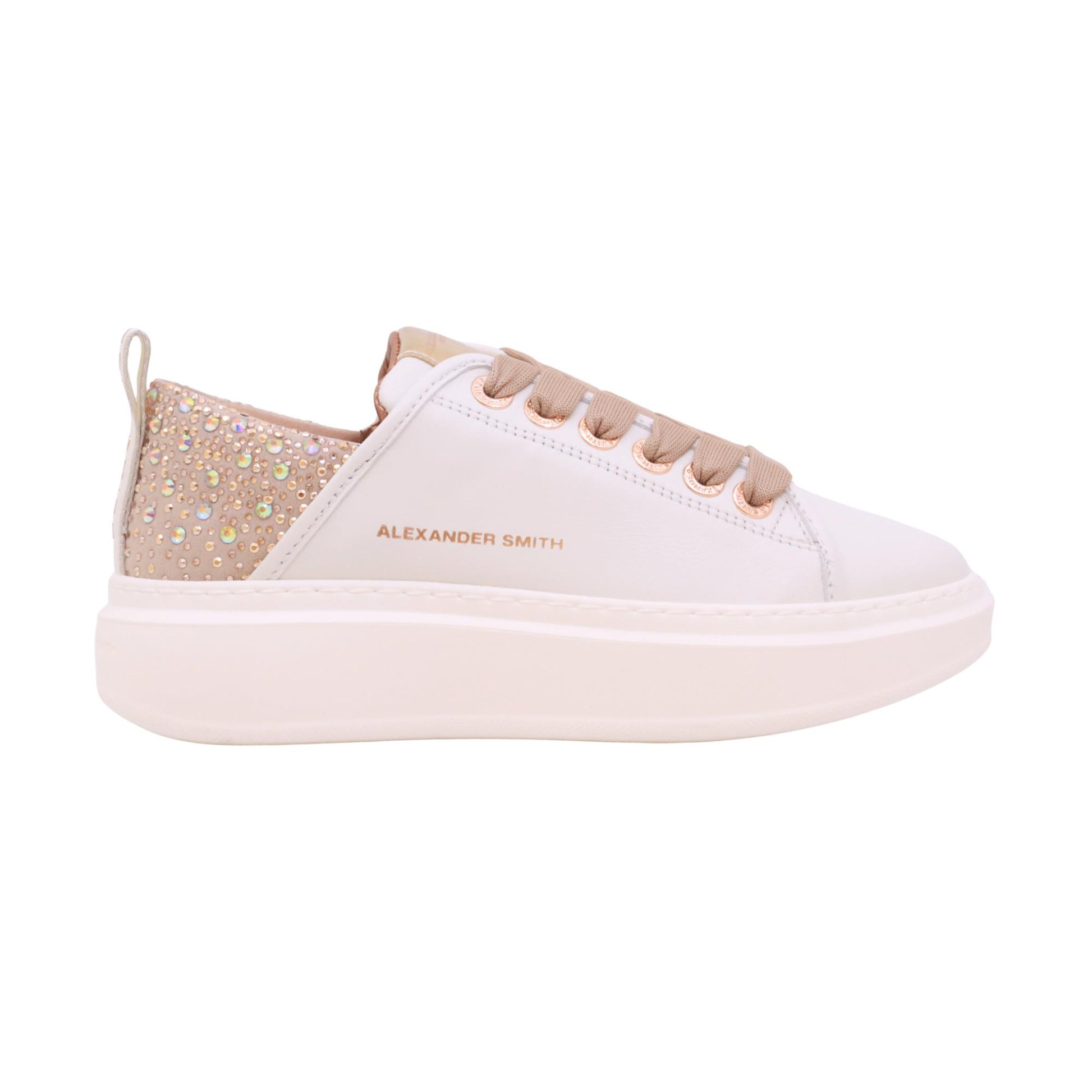 Alexander Smith Wembley White Iride 0506 sneaker donna in pelle bianca con dettagli luminosi 