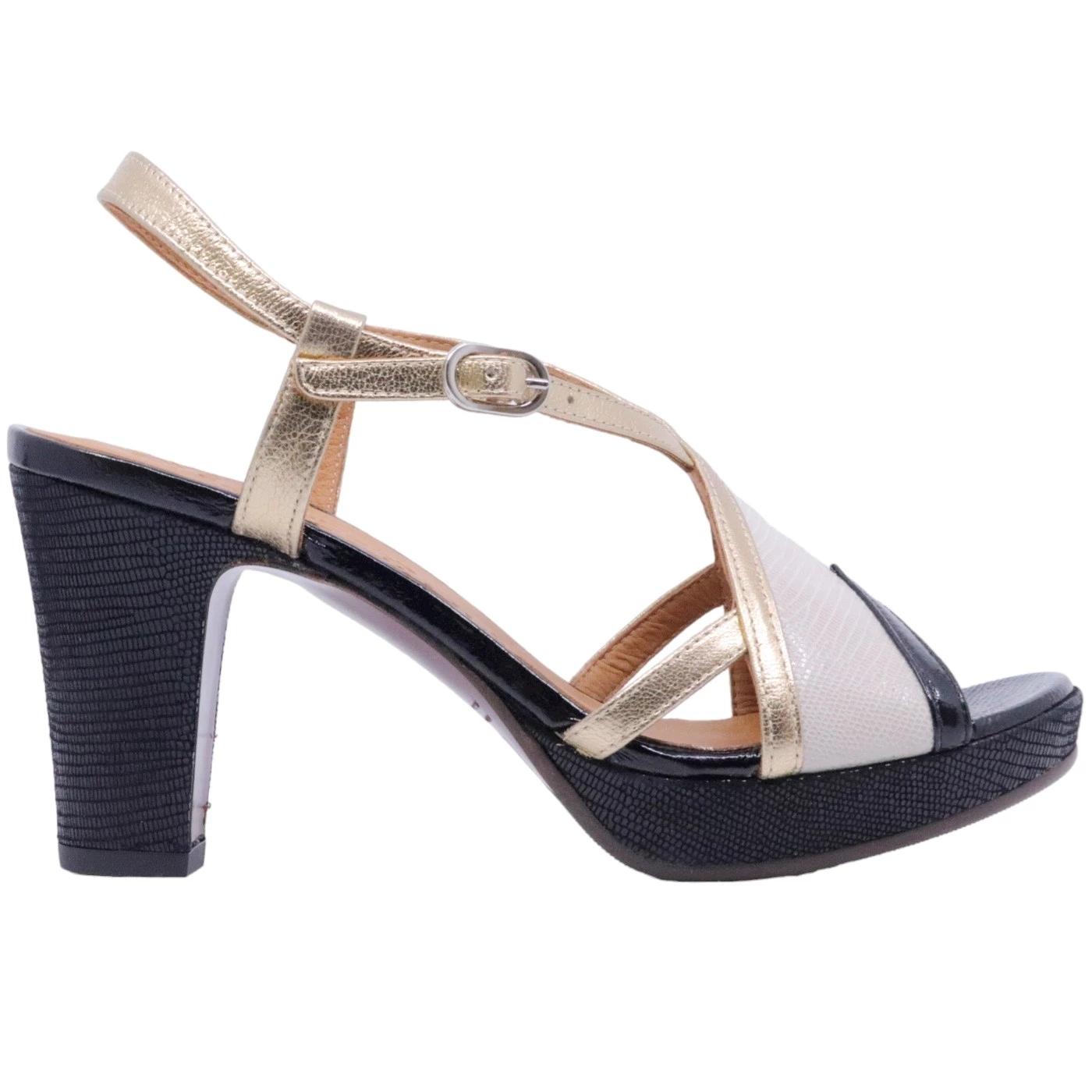 Chie Mihara Ekat44 sandalo donna in pelle nera e oro 