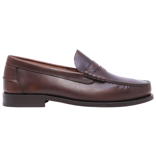 Saxone of Scotland Coll 23 G mocassino uomo in pelle marrone scuro fondo cuoio 