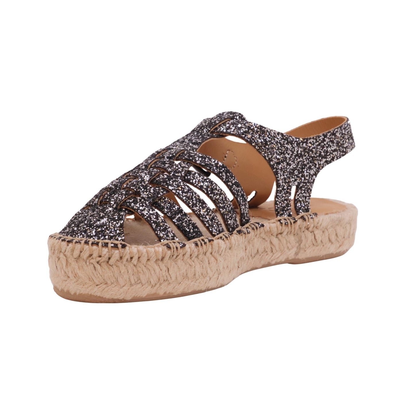 Lagoa Julia sandalo donna in glitter piombo con suola in corda Made in Spain 