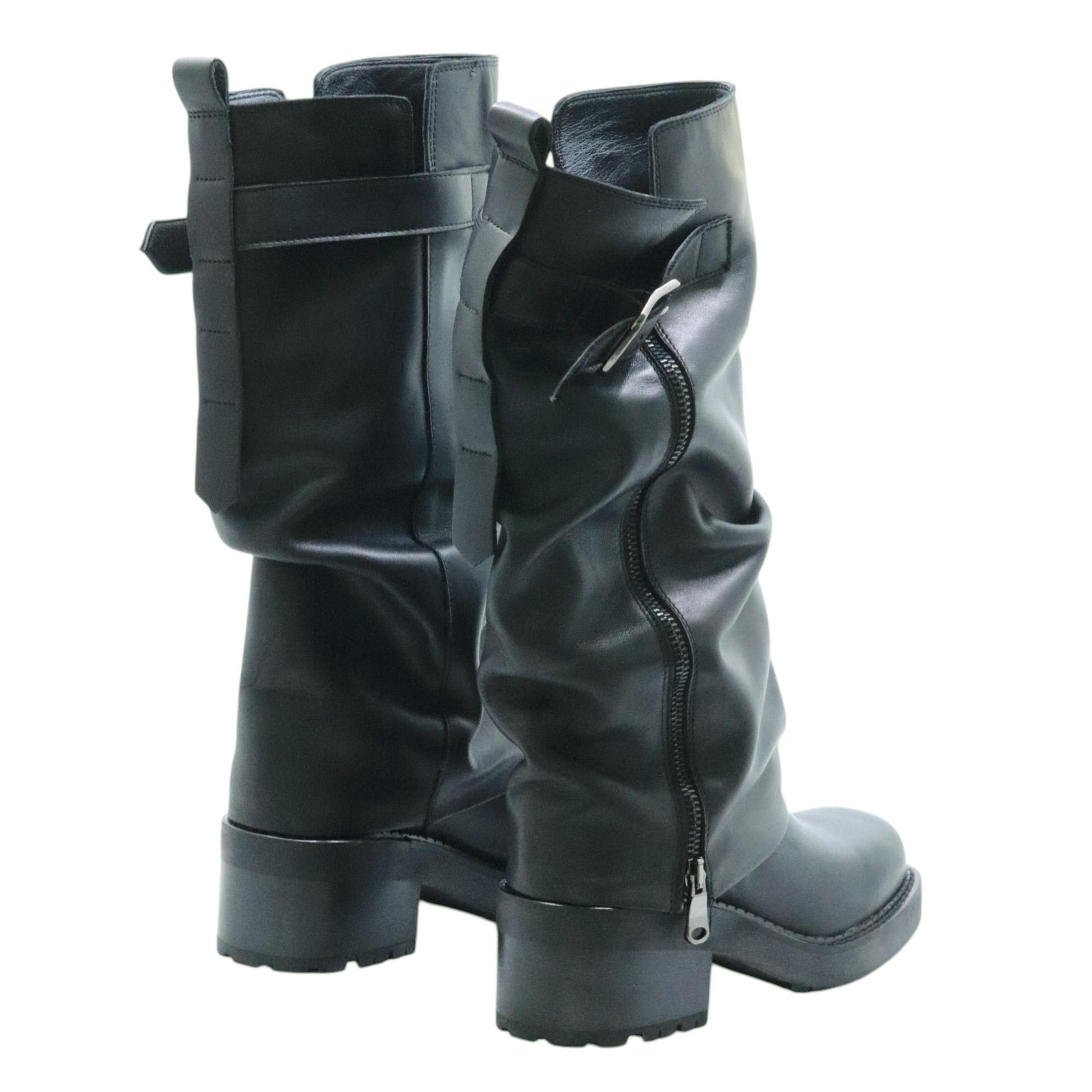 Curiositè 2828 stivale da donna in pelle nera con zip laterale e suola carrarmato 