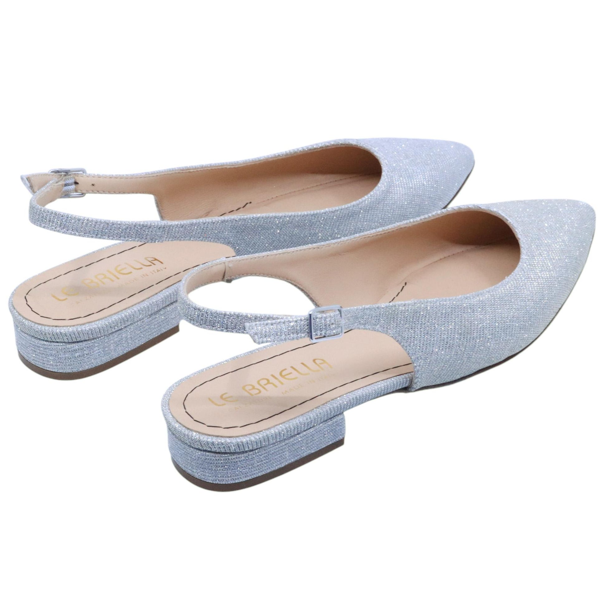 Slingback donna Le Briella Z821 in tessuto galassia luminoso sulle tonalità dell'argento 
