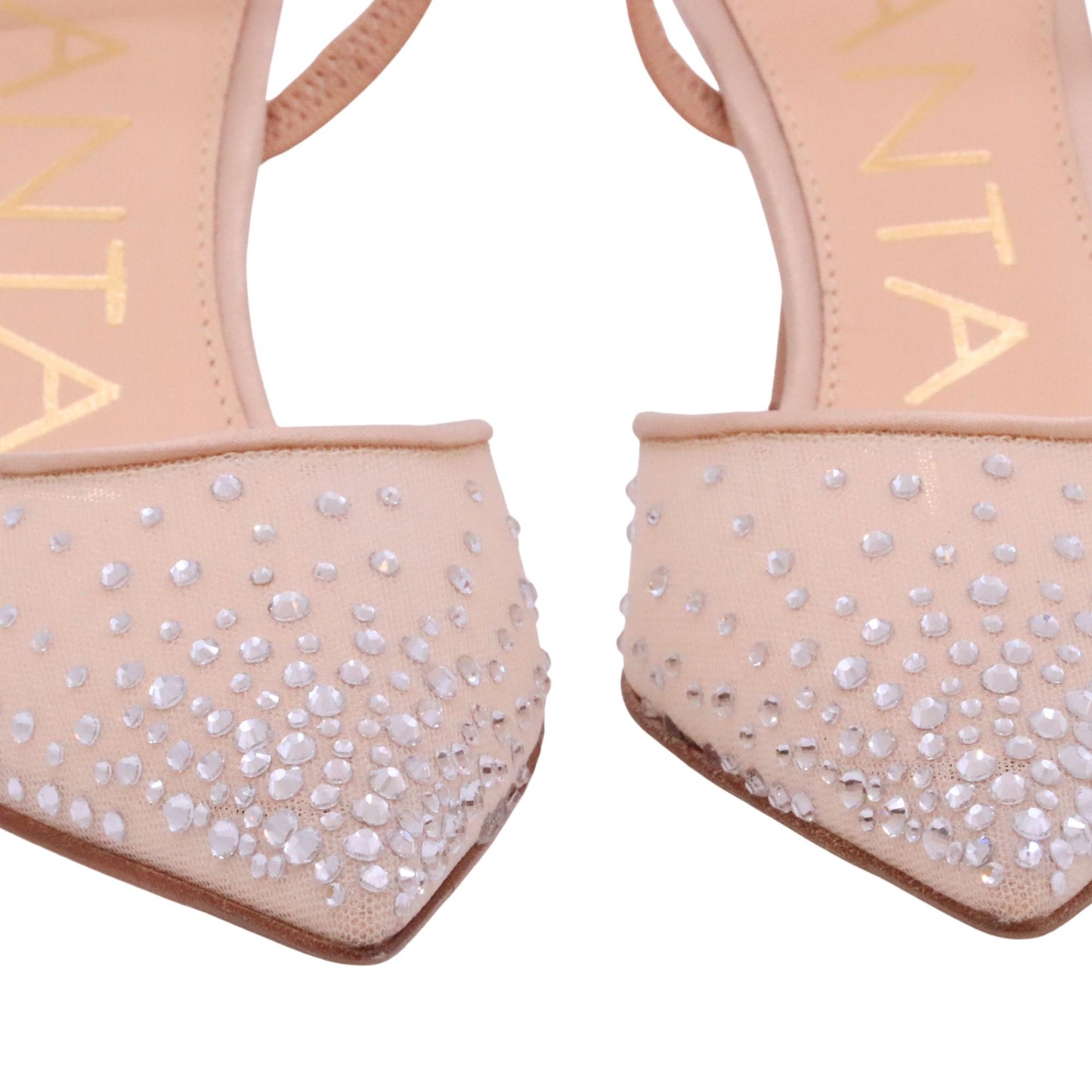 Chantal 2527 slingback donna elegante in raso beige e strass con tacco 8,5 cm da cerimonia 