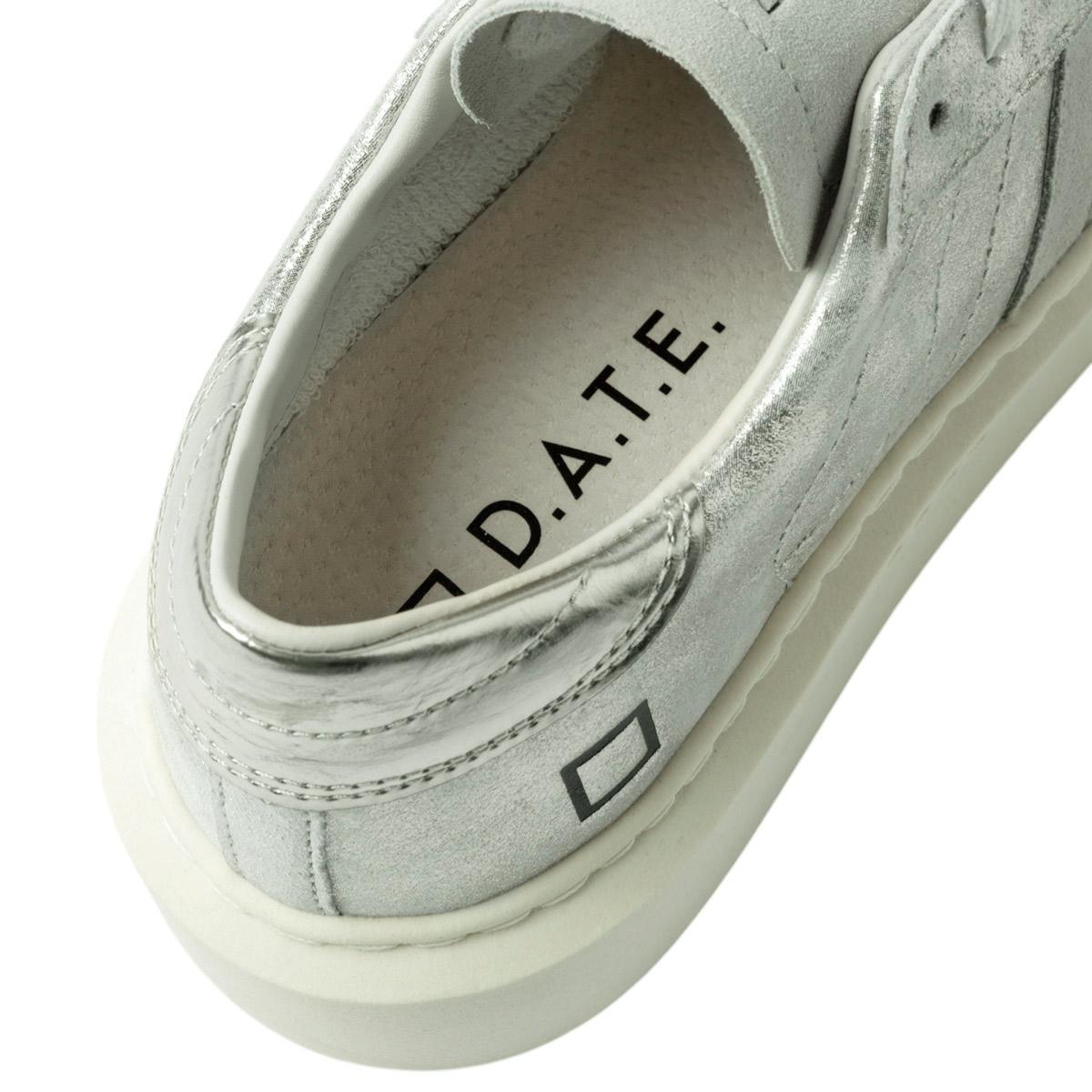 DATE Hill Low Platform Stardust Silver HP ST SL sneaker donna in pelle satinata argento 