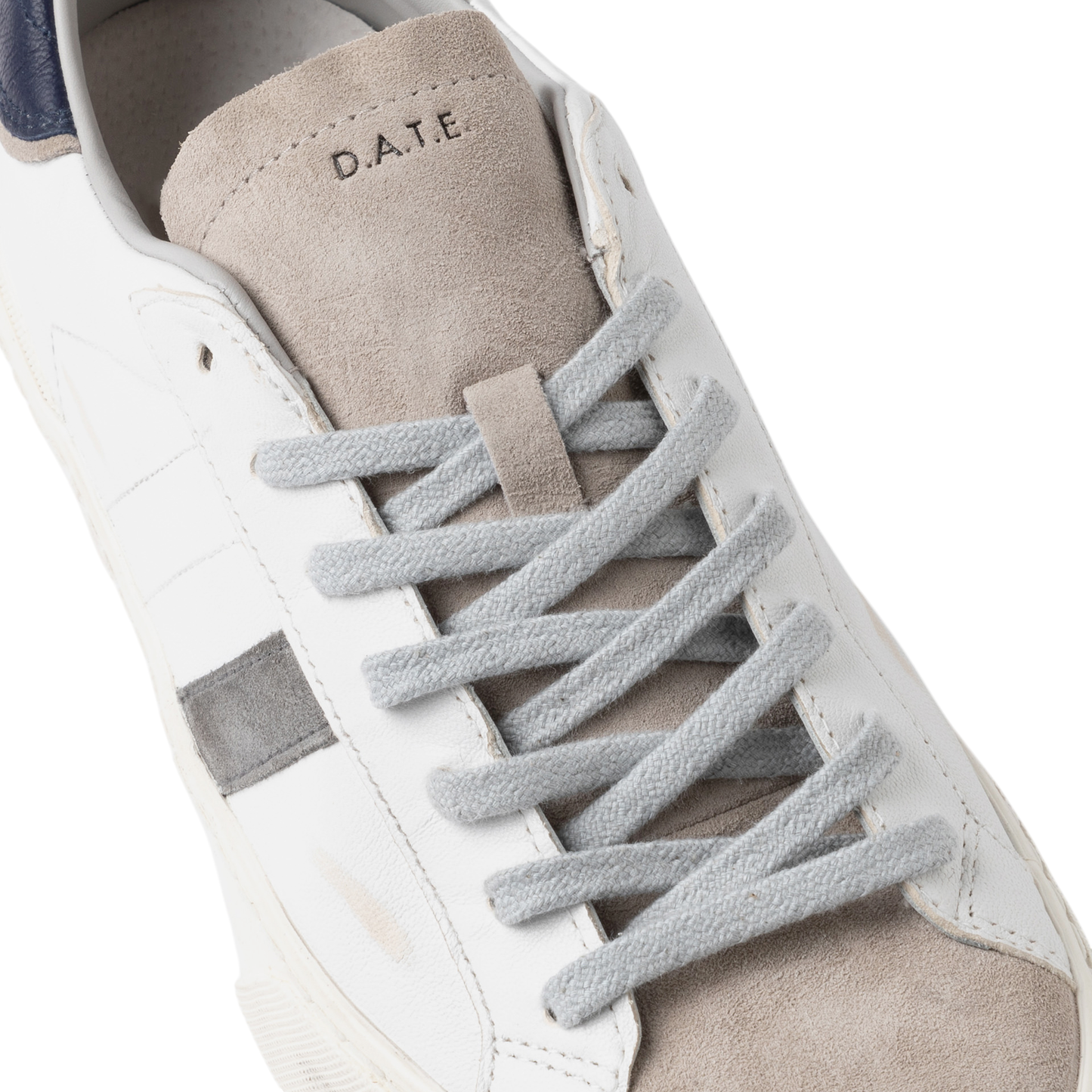 DATE Hill Low Scratch White Blue HL SC WL sneaker uomo in morbida pelle bianca 