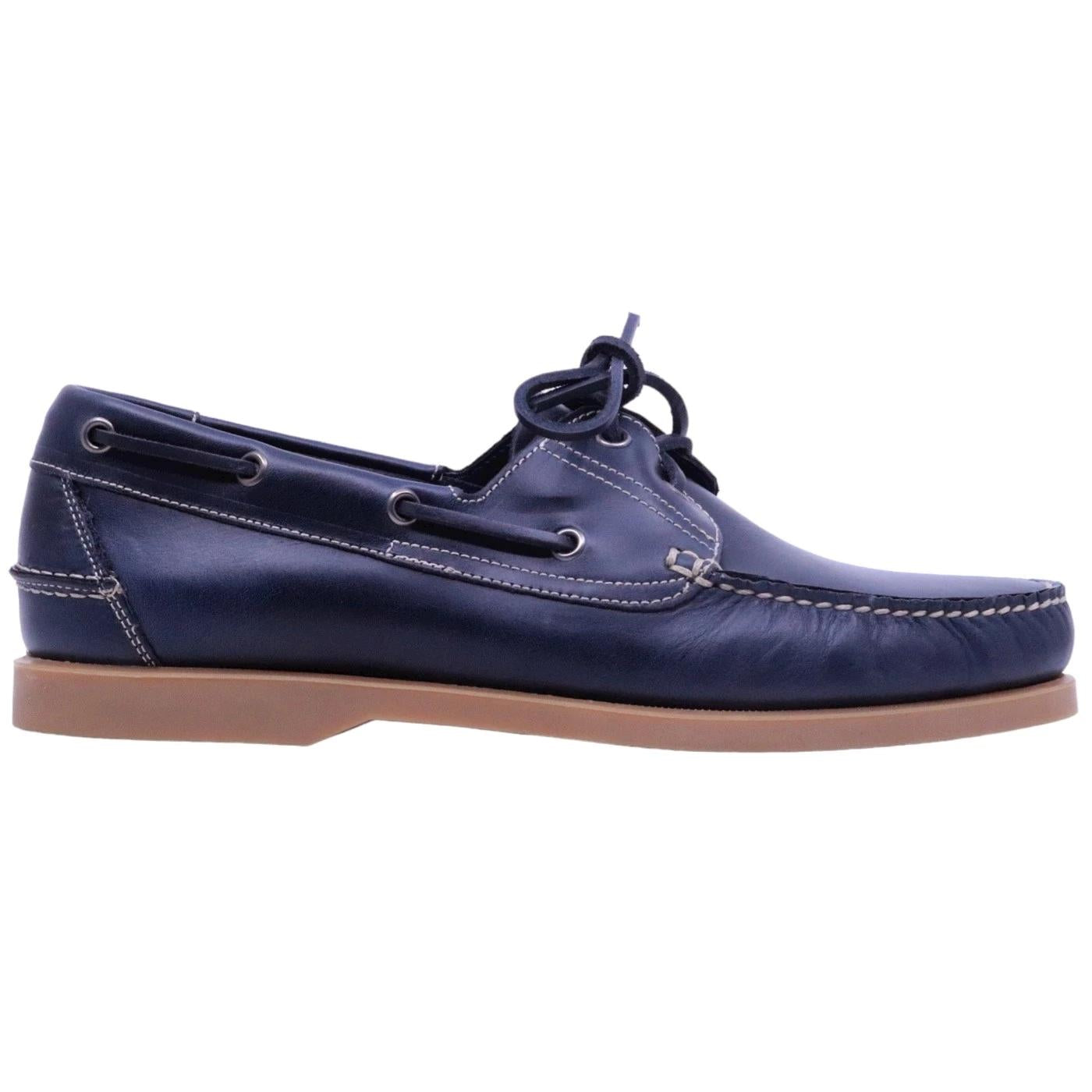 Antica Cuoieria 22317 scarpa da barca uomo in pelle blu con suola gomma miele Made in Italy 