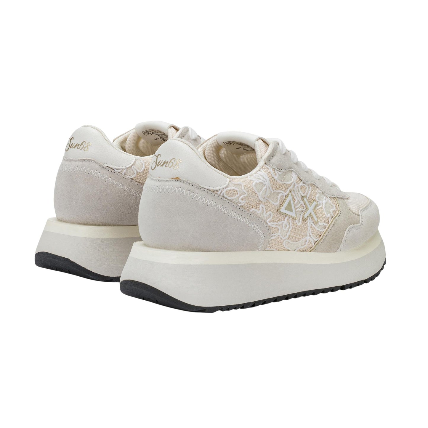 Sun68 Big Ally Flower Z36211-31 sneaker donna in camoscio e mesh bianco panna 