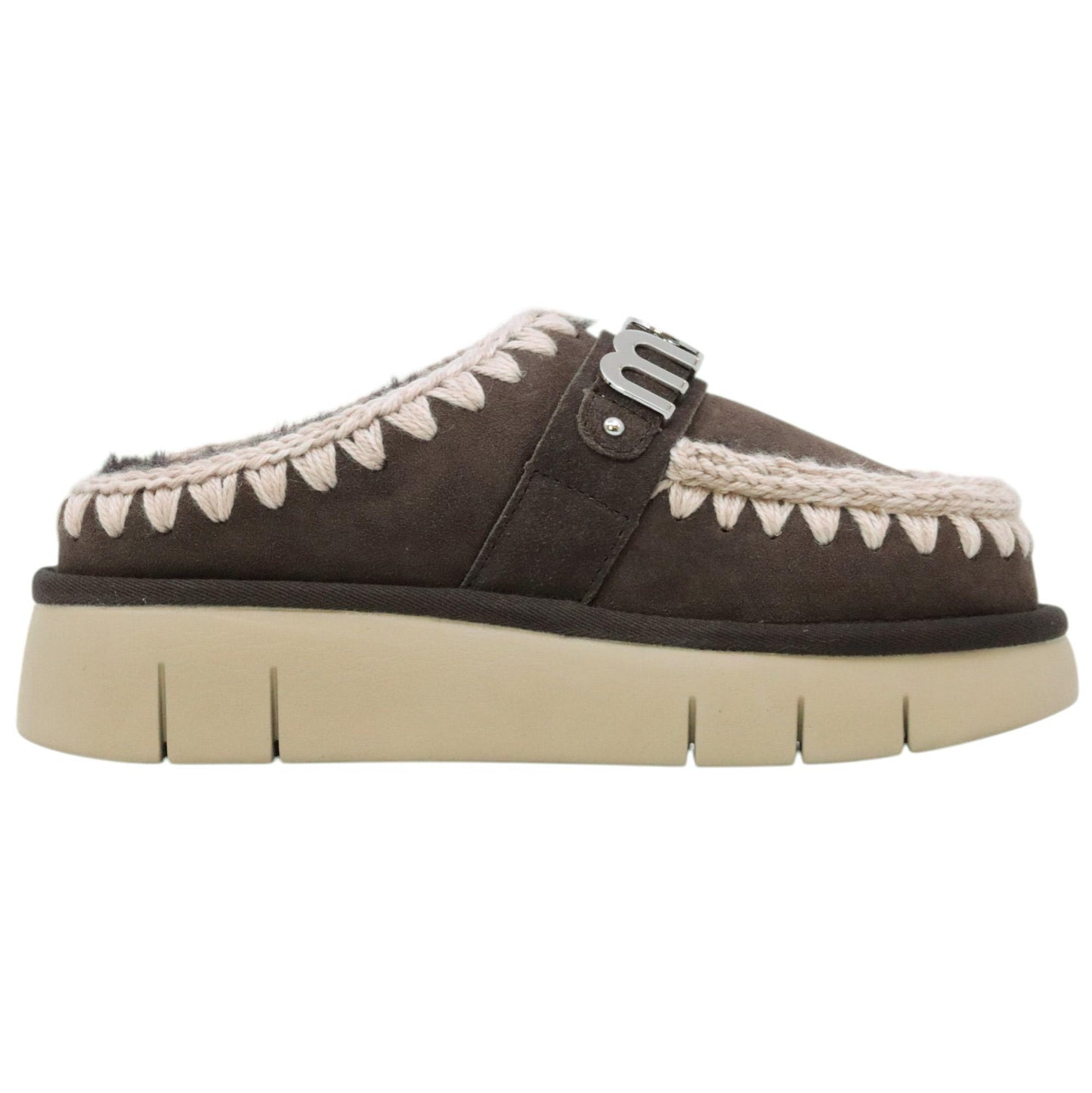 Mou Bounce Clog Metal Logo sabot donna in pelle scamosciata mocha 