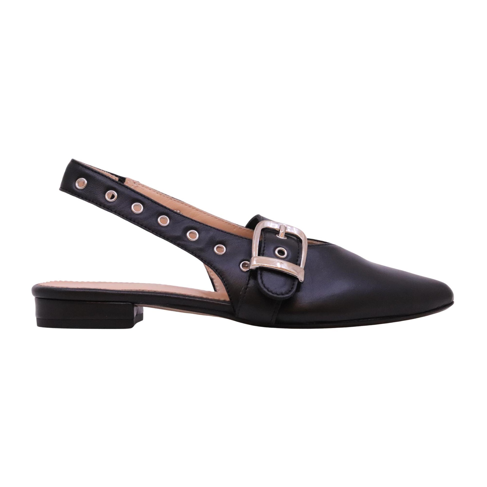 Jaffè 655 Nappa Nero slingback donna in pelle nera con tacco basso 