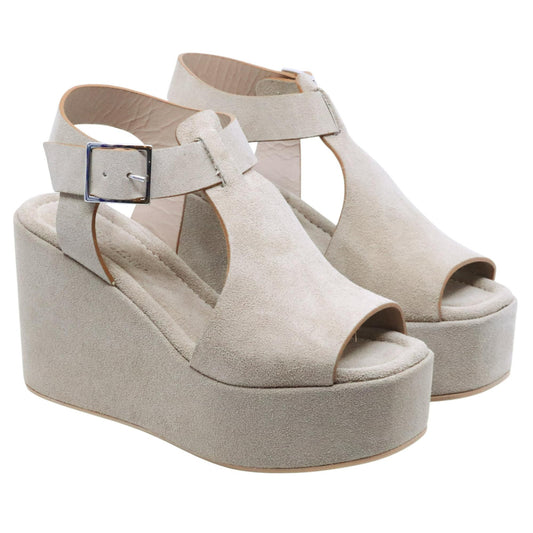 Sandalo zeppa Curiositè 2744 in camoscio taupe 