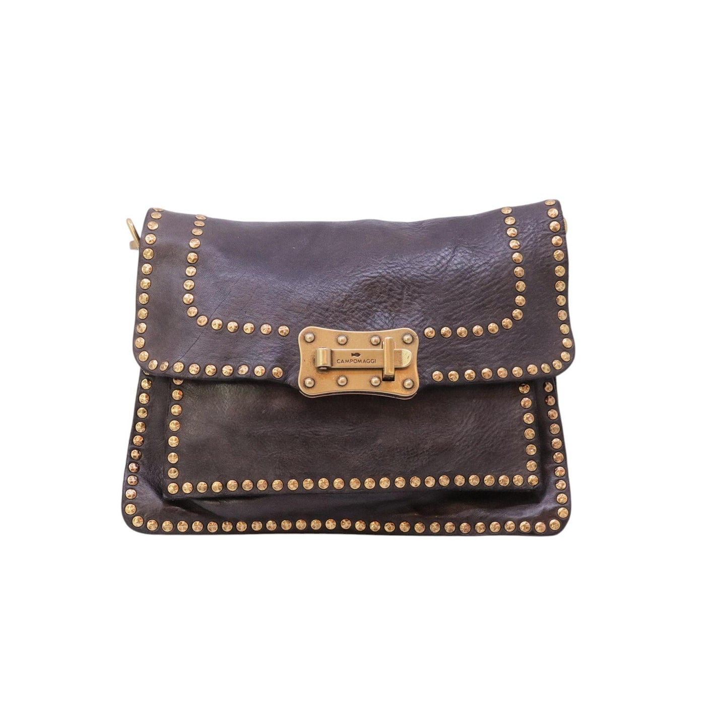 Campomaggi C016500 borsa a tracolla donna in grigia con sfumature marrone e borchiata 