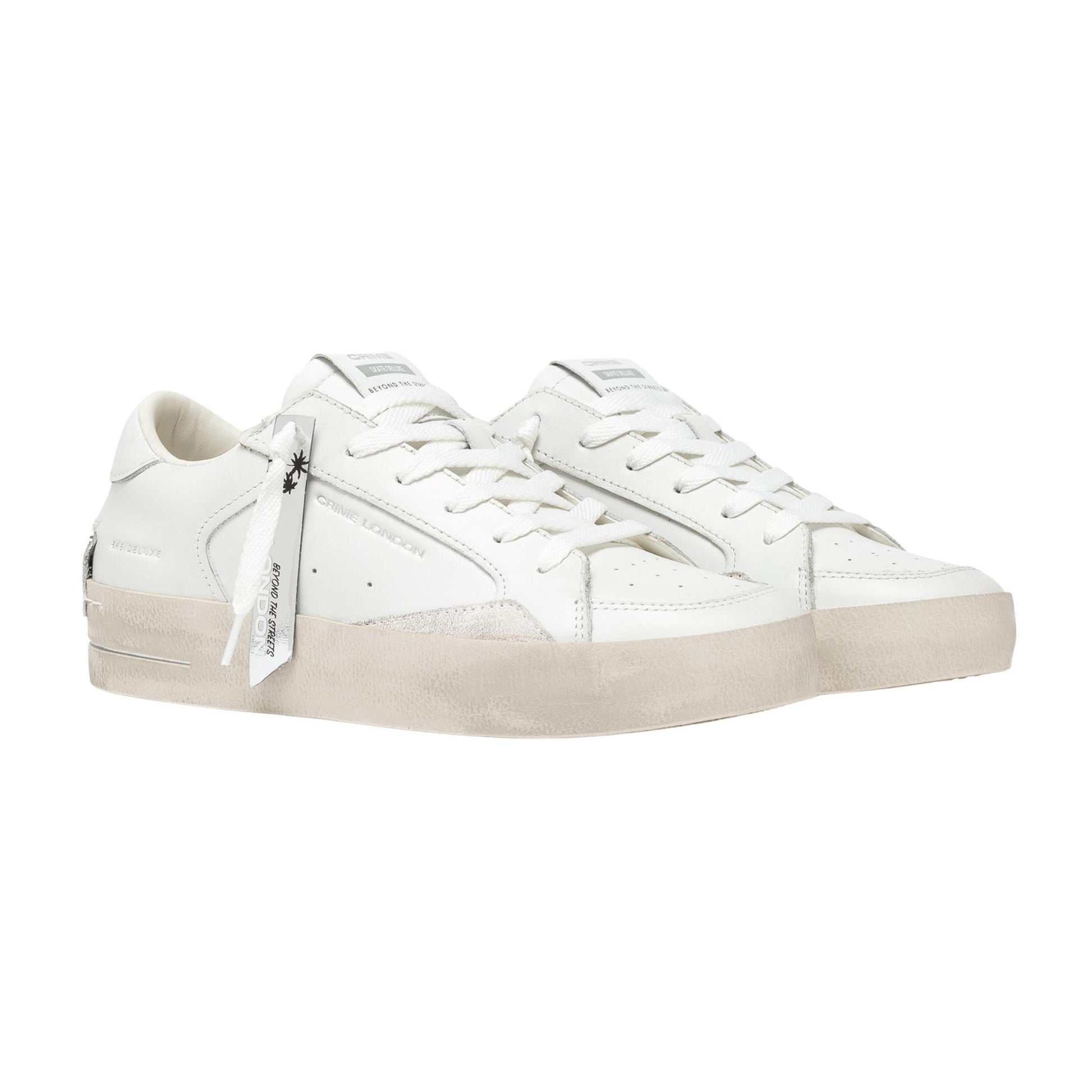 Crime London SK8 Deluxe Vanilla White 21111 sneaker donna in pelle bianca e camoscio casual 