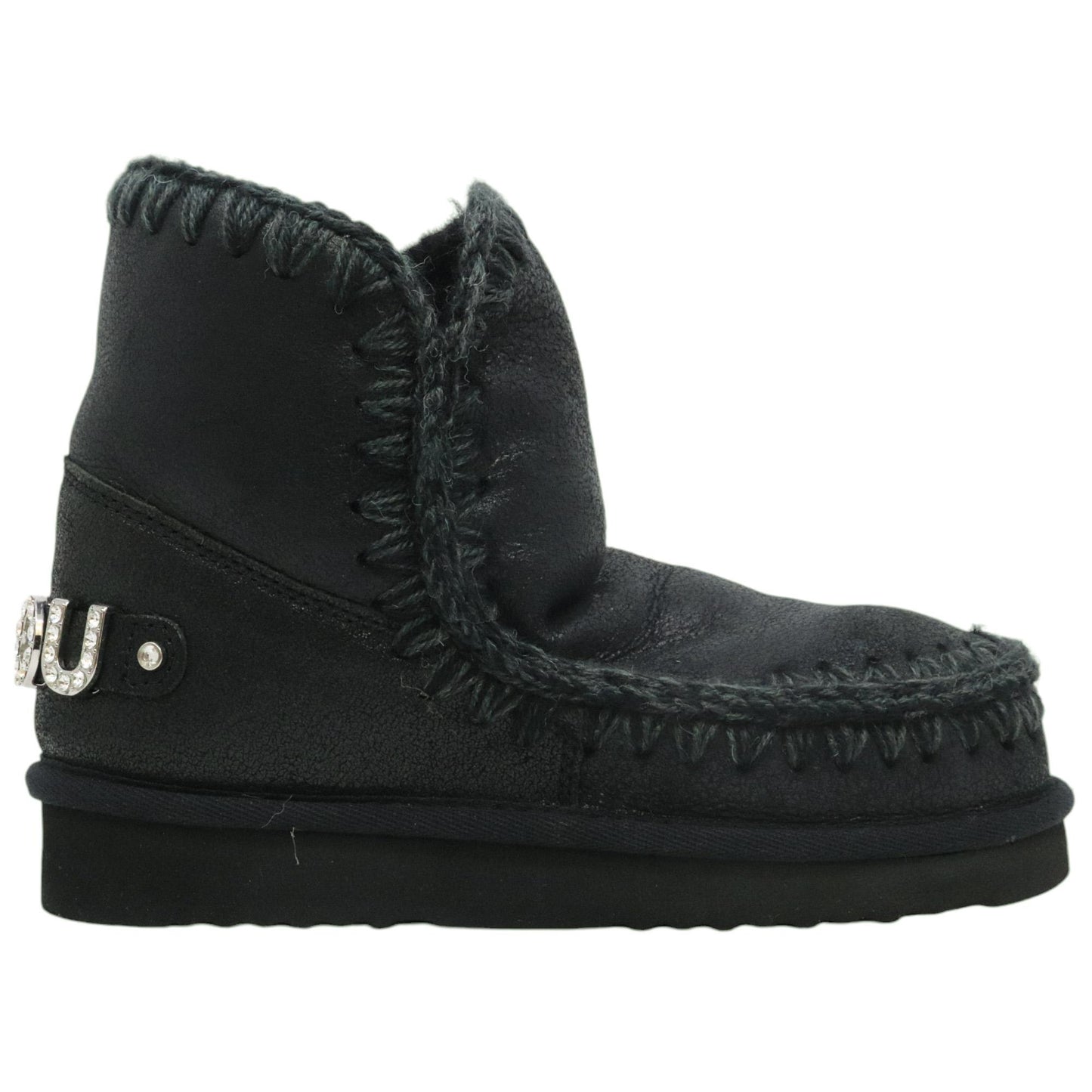 Mou Eskimo 18 rhinestones logo stivaletto donna in montone nero FW101036BCBKG MOU