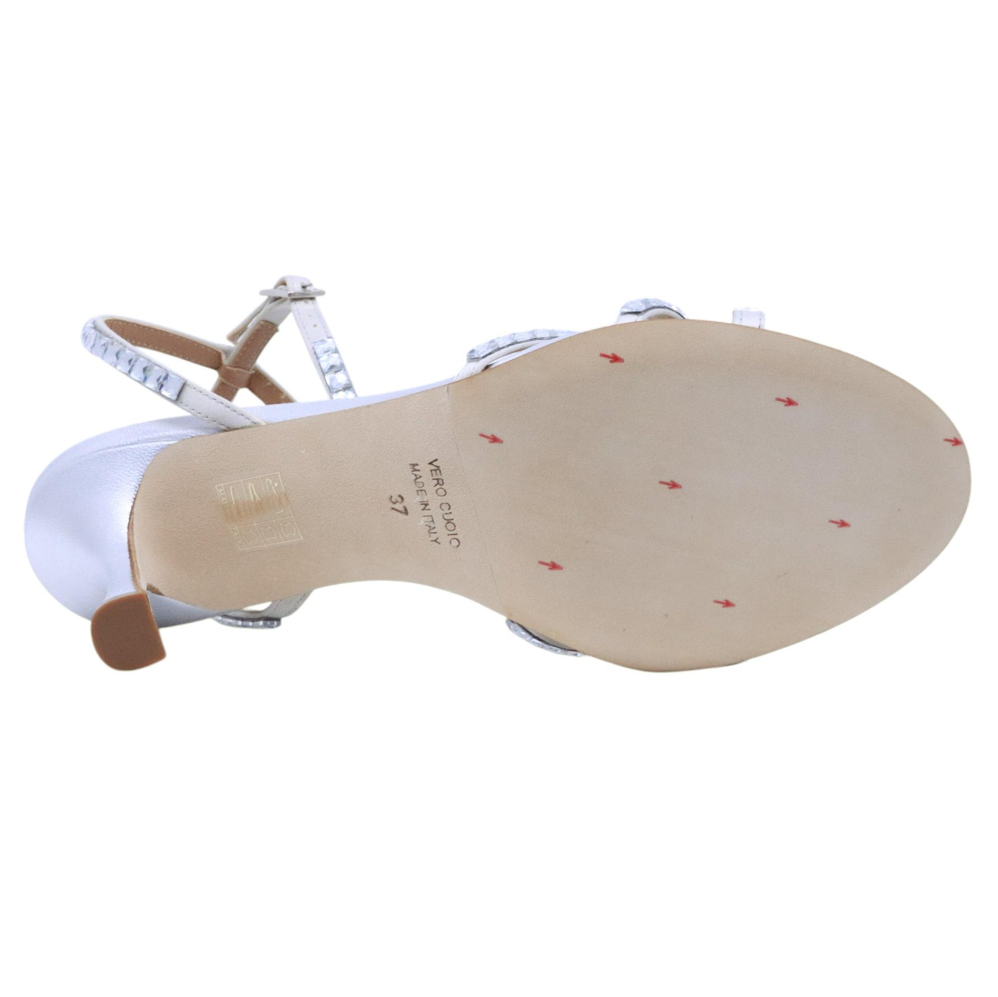 Sandalo con tacco Chantal 2602 in pelle argento 