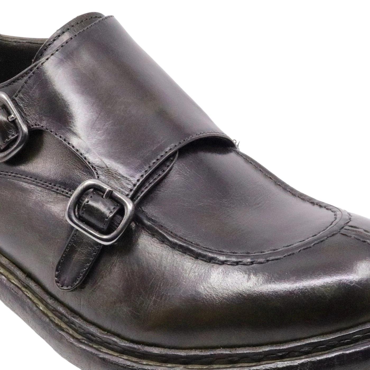 Crispiniano 6092 scarpa uomo con doppia fibbia in pelle testa di moro 