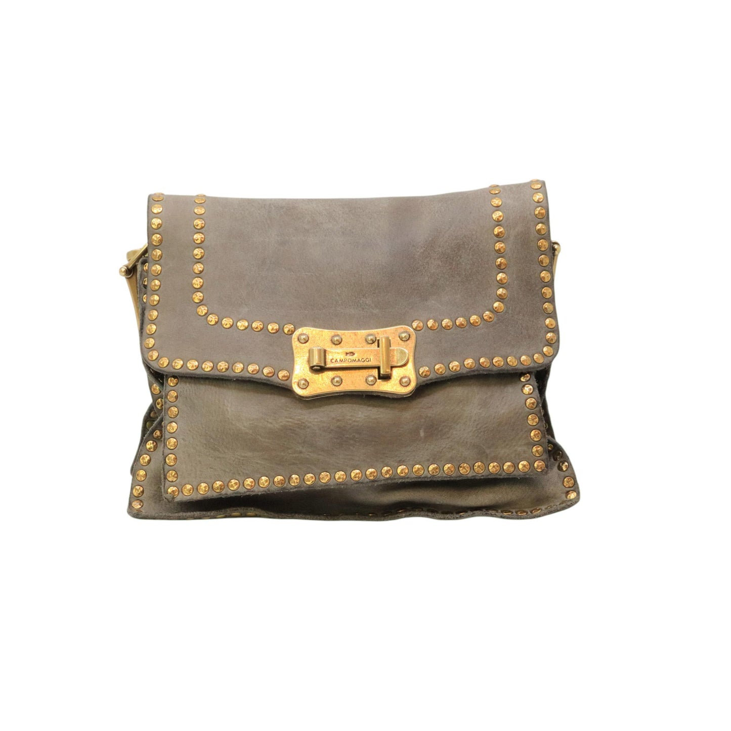 Campomaggi C016500 borsa donna in pelle grigia con borchie e tracolla 