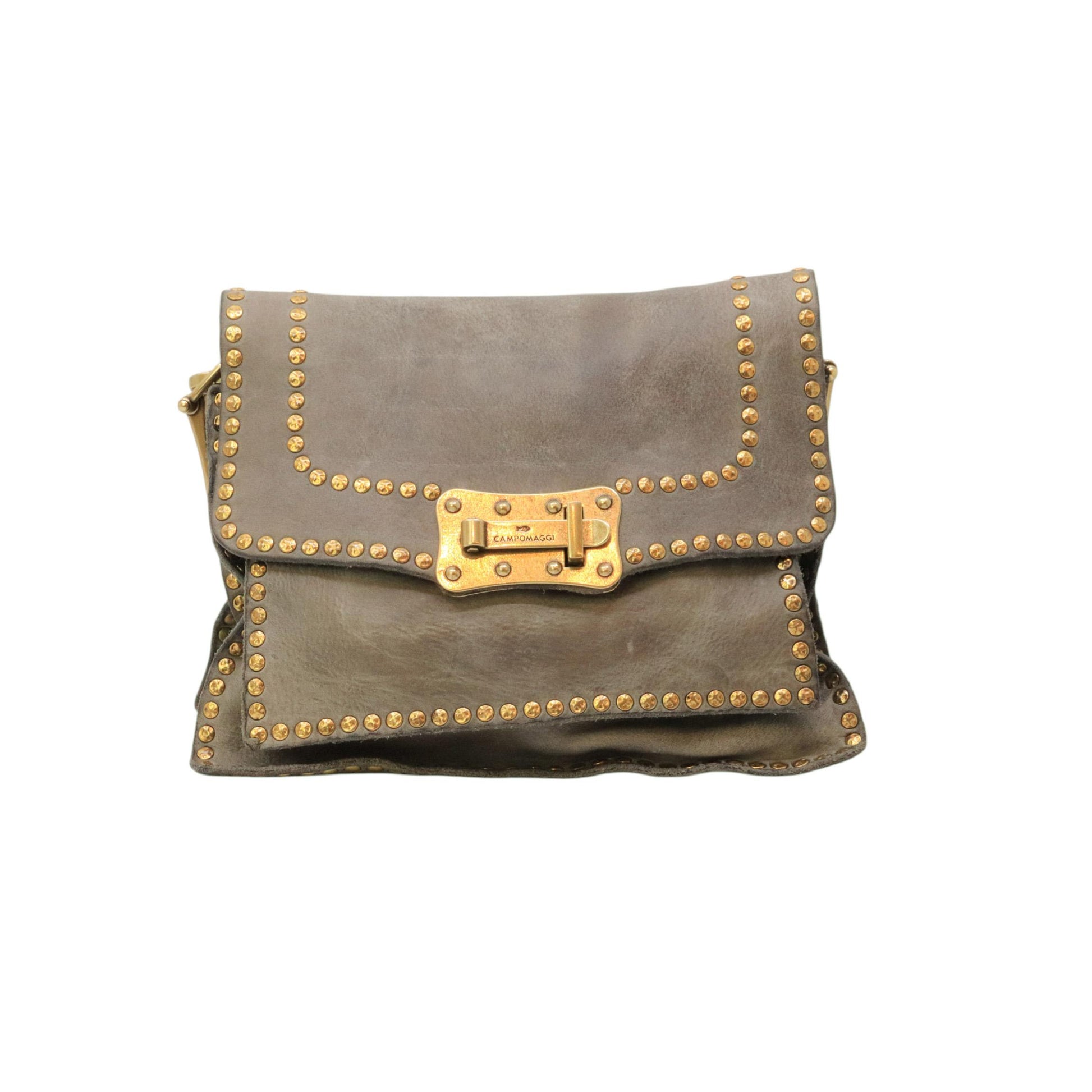 Campomaggi C016500 borsa donna in pelle grigia con borchie e tracolla 