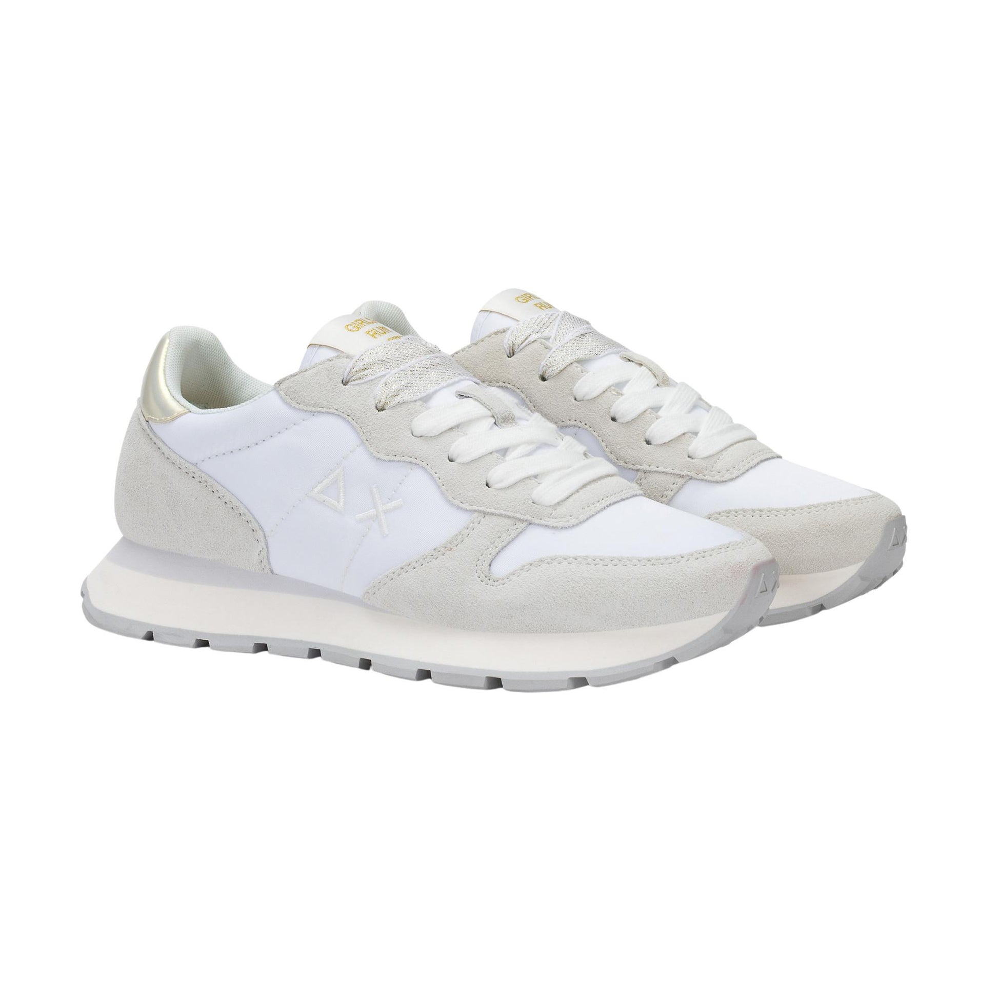 Sun68 Ally Gold Silver Z36202-01 sneaker donna in nylon e camoscio bianco 