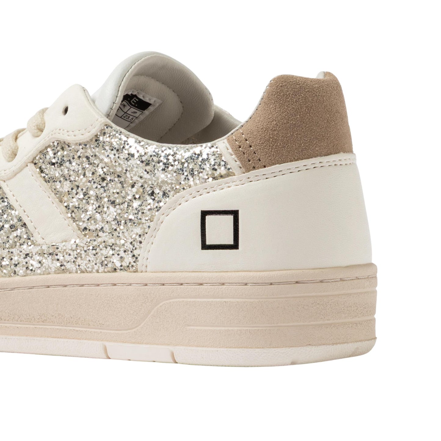 D.A.T.E. Court 2.0 Glitter C2-GL-PL sneaker donna in pelle bianco panna 