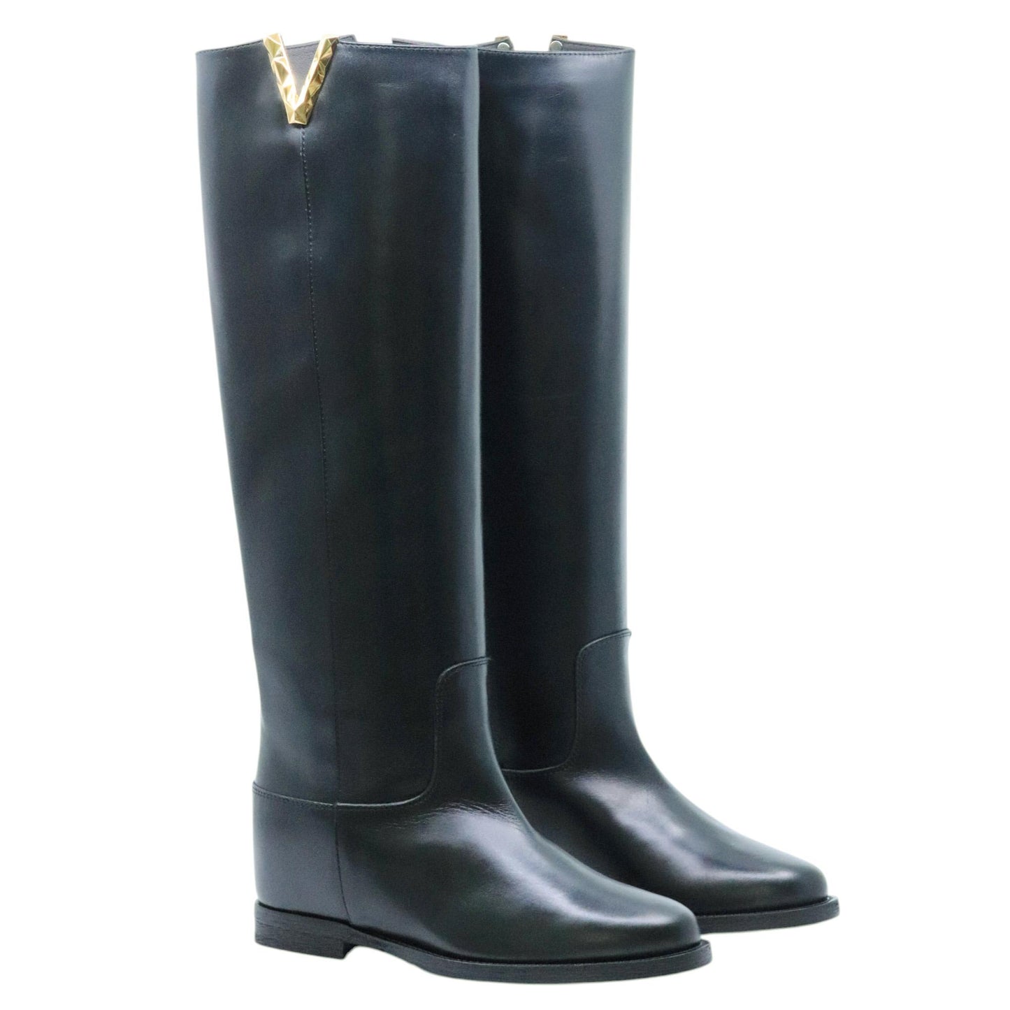 Via Roma 15 4055 Santa Monica stivale donna in pelle nera con V dorata 